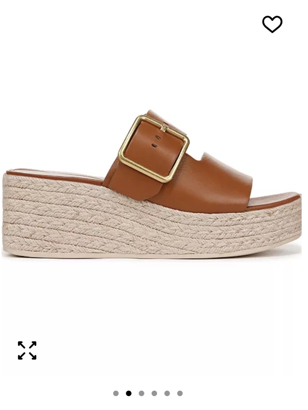 Franco Sarto Cognac Leather Espadrille Wedge Slide with Gold Buckle